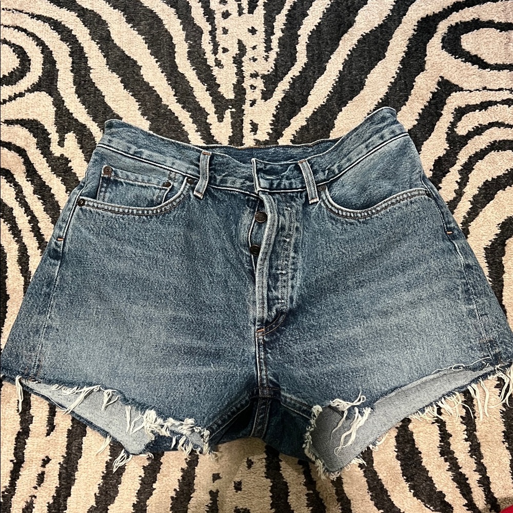 Agolde Distressed Blue Jean Shorts